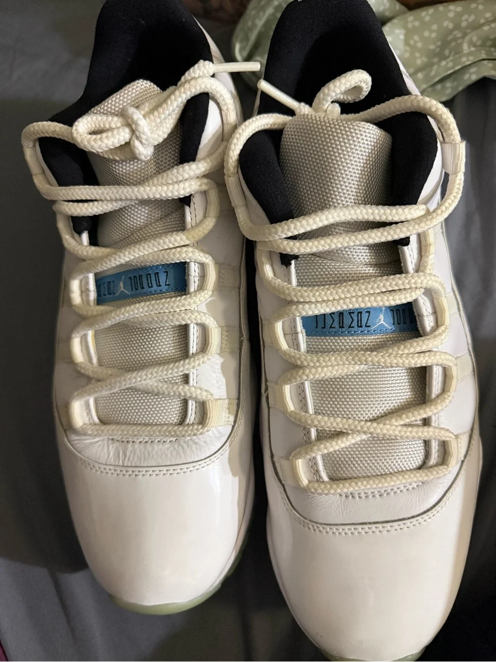Jordan White Sneakers with Light Blue Tongue Tab
